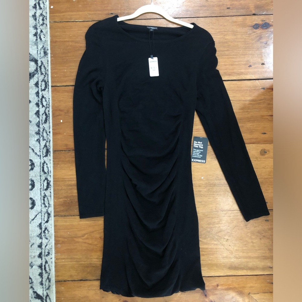 Express black long sleeve body con dress new with tags.